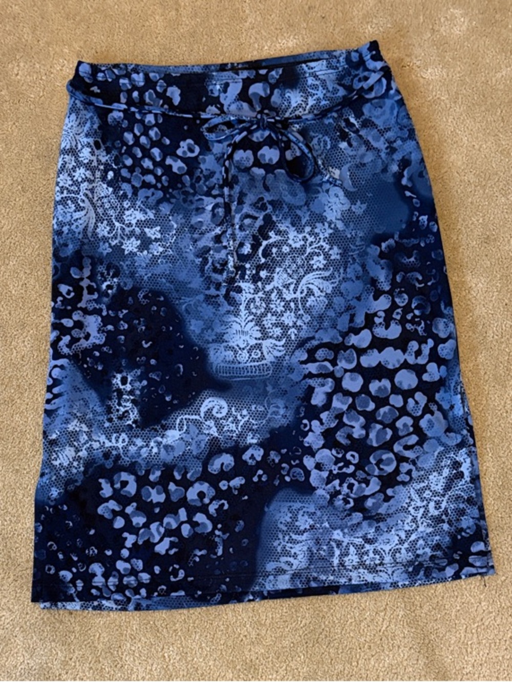 Jaclyn B Blue Printed Women's Pencil Skirt with Double Side Slits